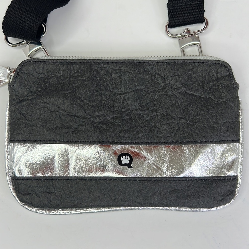 QUOKKA URBAN CHIC CONVERTIBLE SLIM BELT BAG SILVER BLACK VEGAN